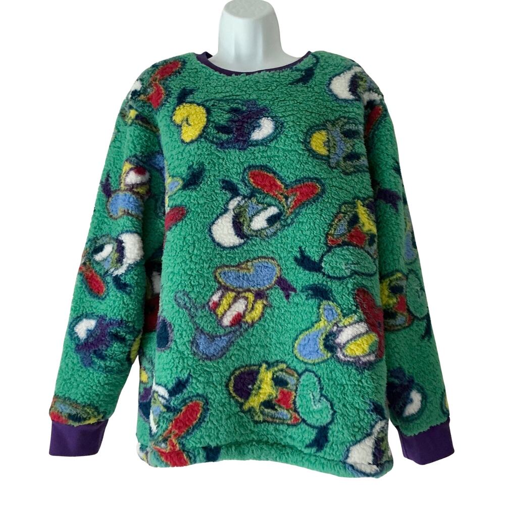 Disney Store Donald Duck Green Abstract Sherpa Fleece Pullover Women’s M NWT